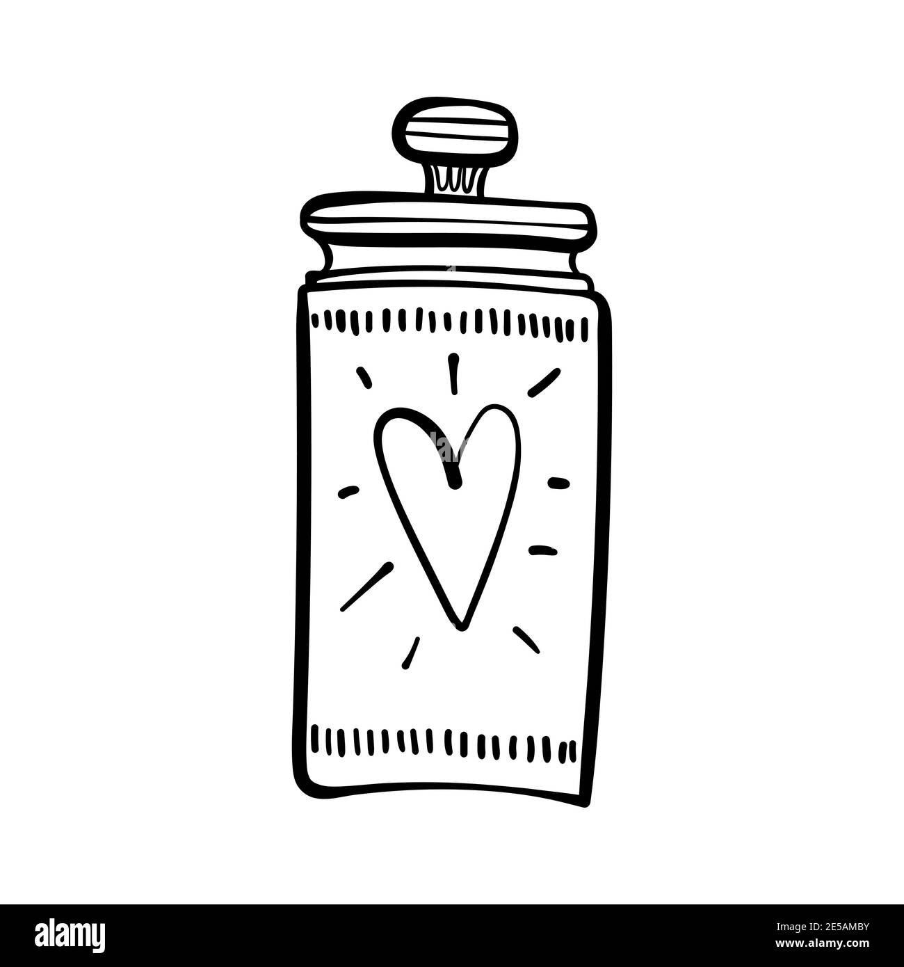 Hand drawn mason jar with heart shape isolated on a white. Contour sketch. Vector illustration Stock Vector