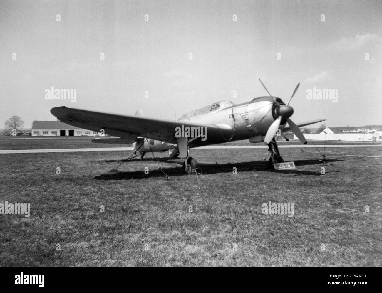 Vintage 1958 black and white photograph showing a Japanese Air Force Nakajima B6N-2 Tenzan, allied code name Jill,  aircraft on display at The Naval Air Station in Willow Grove, Pennsylvania, USA. Captured by The Allied Forces in Japan in 1945. Stock Photo