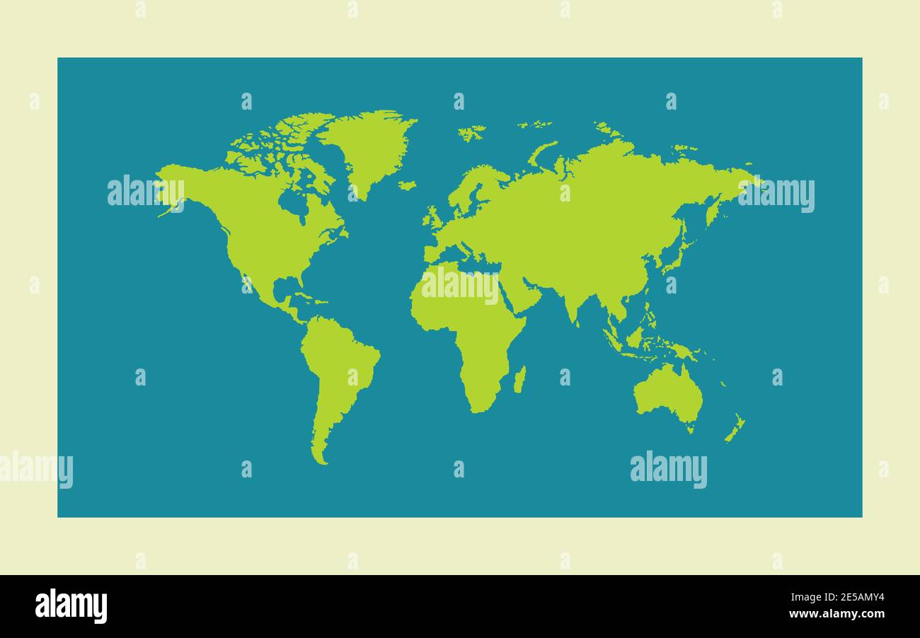 Green Worl map on blue background. Vector illustration. Stock Vector