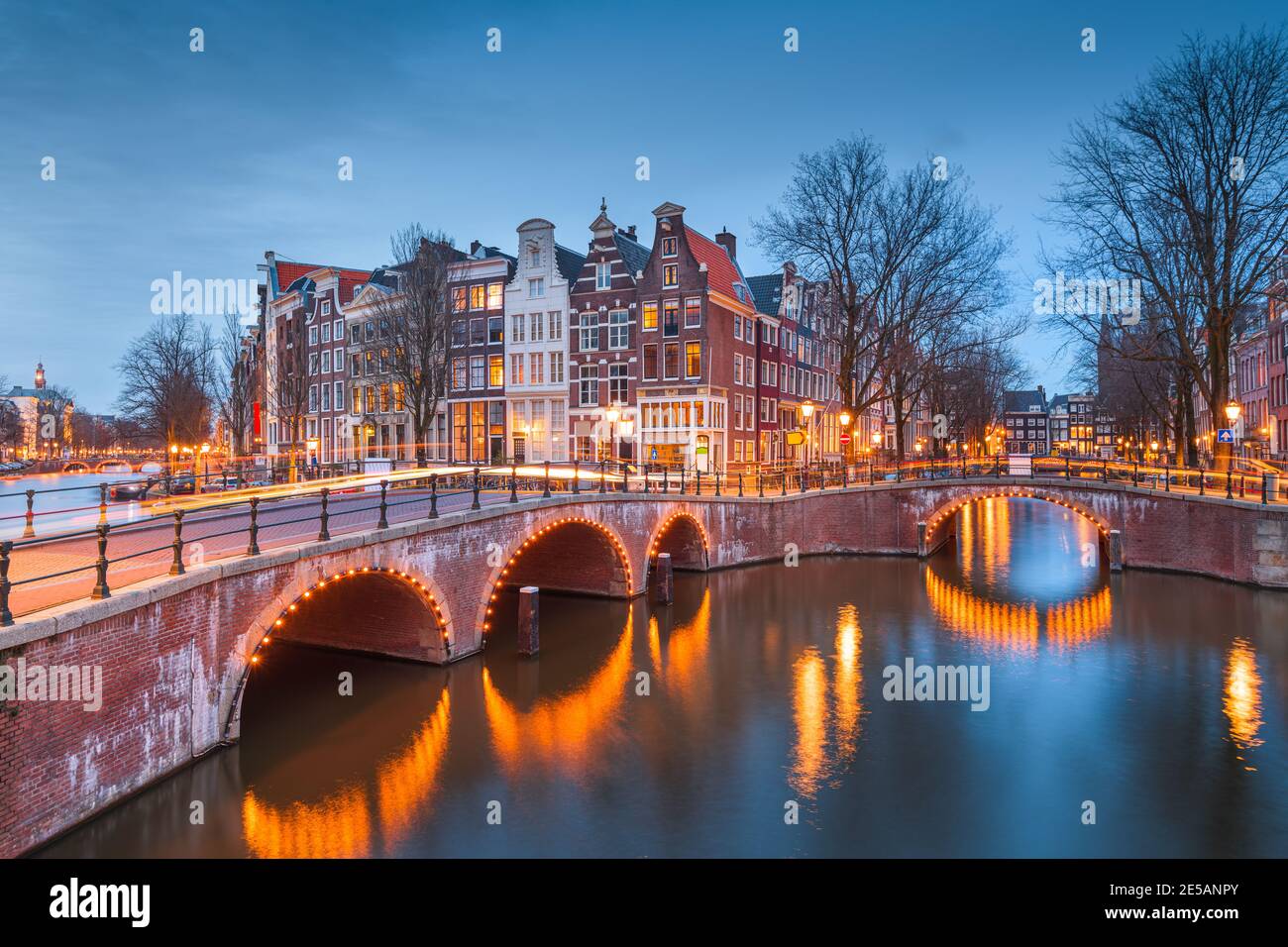 Amsterdam, Netherlands bridges and canals at twilight Stock Photo - Alamy