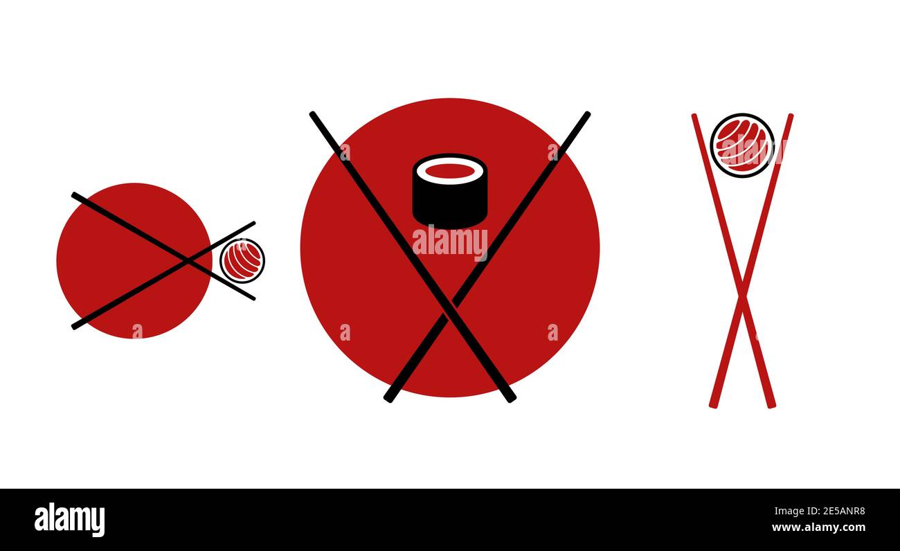 Japanese sushi emblems. Flat vector illustration isolated on white. Stock Vector