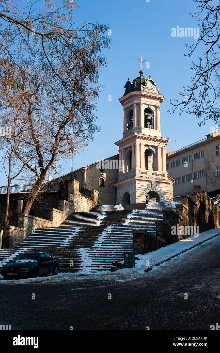 Bulgarian Orthodox Church of the Holy Mother of God in Plovdiv on a winters day Stock Photo