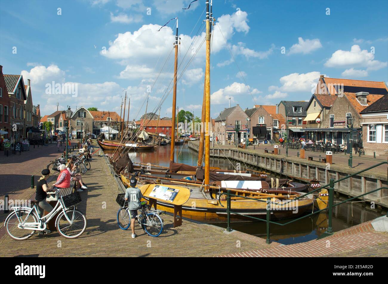The open air museum with the harbor of the village of Spakenburg with wooden ships and the shipyard, the Netherlands Stock Photo