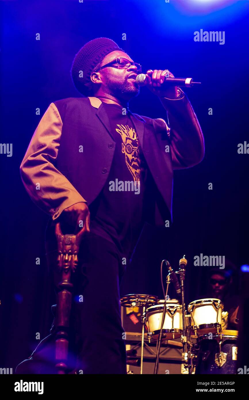 Jazzie B of Soul II Soul on stage during live performance in Cardiff Stock Photo