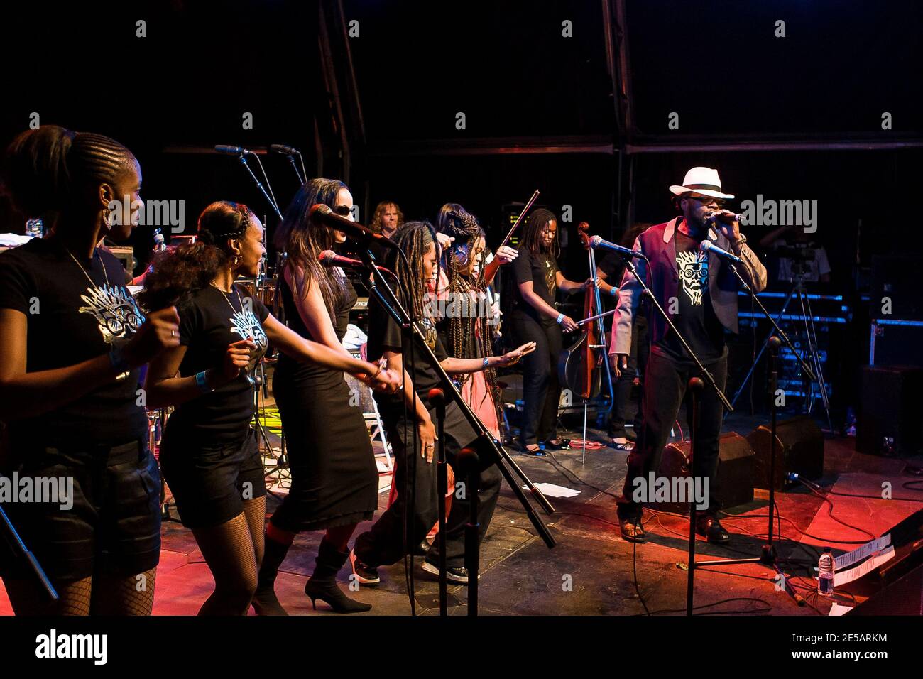 Jazzie B on stage his band Soul II Soul during live performance in Cardiff Stock Photo