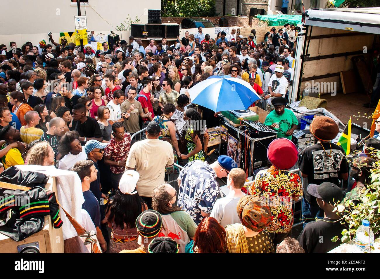 Mikey Dread playing dub and reggae music at the Channel One Soundsystem at London's Notting Hill Carnival Stock Photo