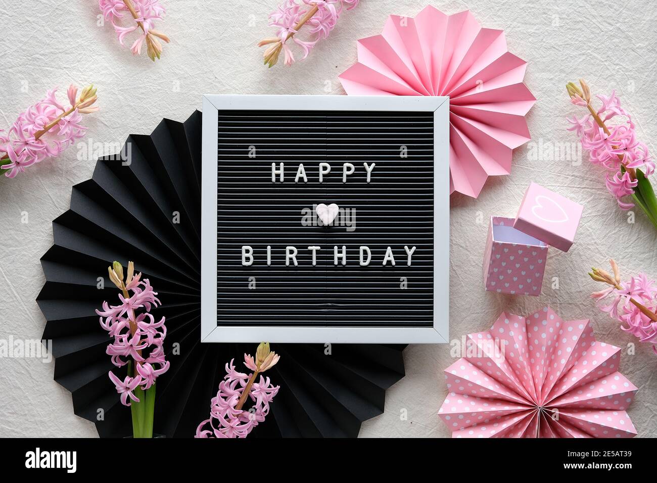 Text Happy Birthday on letter board, letterboard. Creative flat lay in