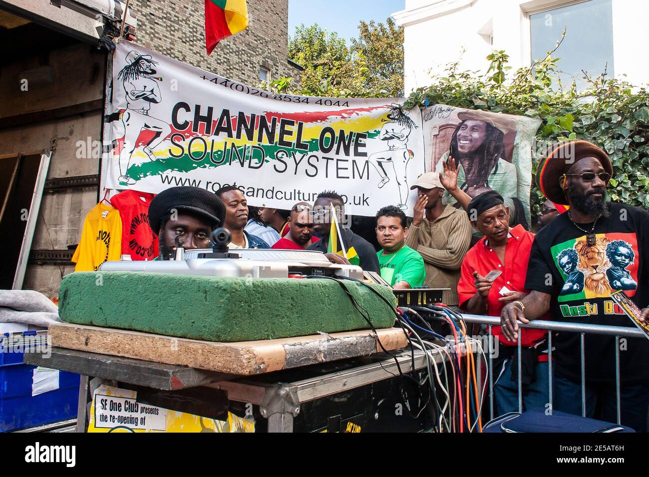 Mikey Dread playing dub and reggae music at the Channel One Soundsystem at London's Notting Hill Carnival Stock Photo