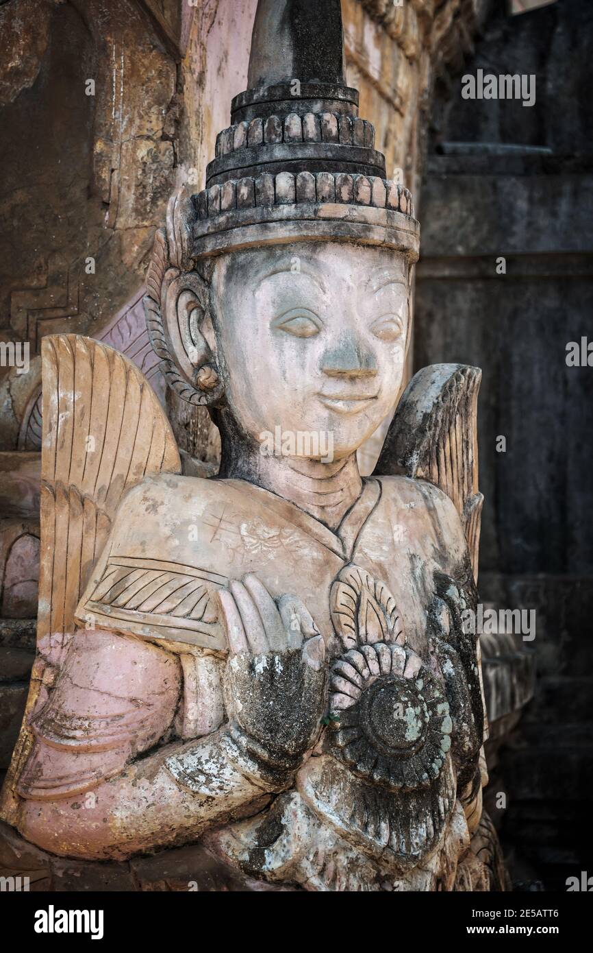 Detail of a nat statue (angel of spirit) in Tharkhaung buddhist