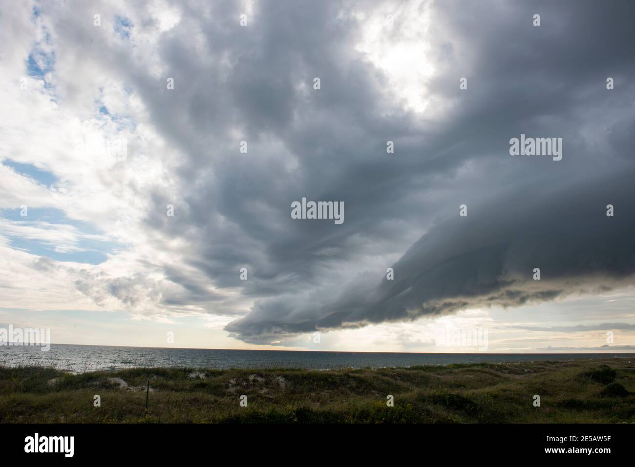 A shelf clouds appears on the leading edge of a storm in Atlantic Beach