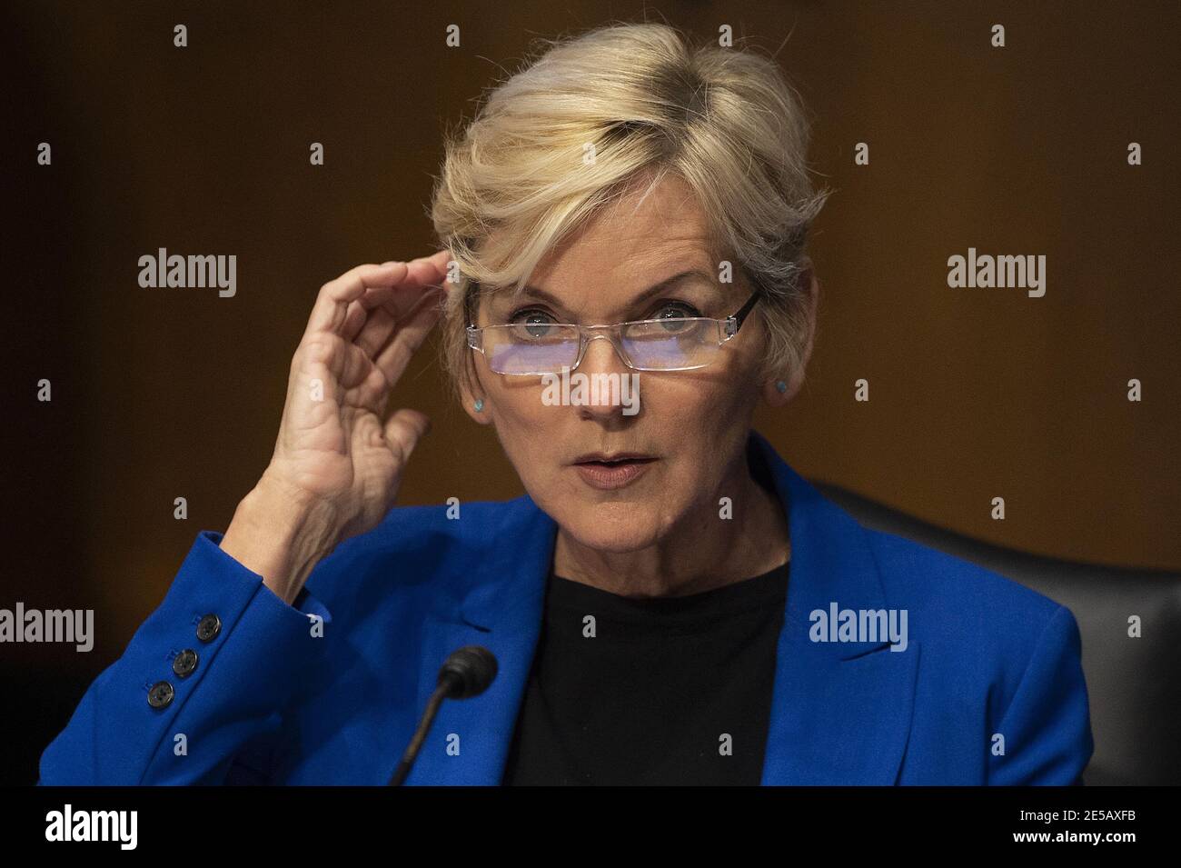 Washington, United States. 27th Jan, 2021. Former Michigan Governor Jennifer Granholm testifies before the Senate Energy and Natural Resources Committee during a hearing to examine her nomination to be Secretary of Energy, on Capitol Hill in Washington, DC, on January 27, 2021. Photo by Jim Watson/UPI Credit: UPI/Alamy Live News Stock Photo