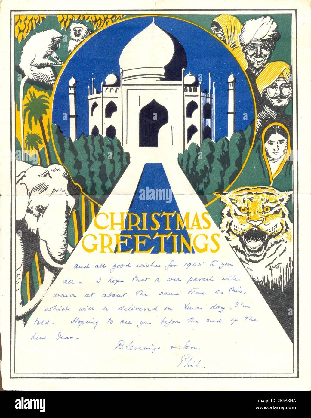 Christmas Greetings Air graph from India during World War Two 1945 Stock Photo