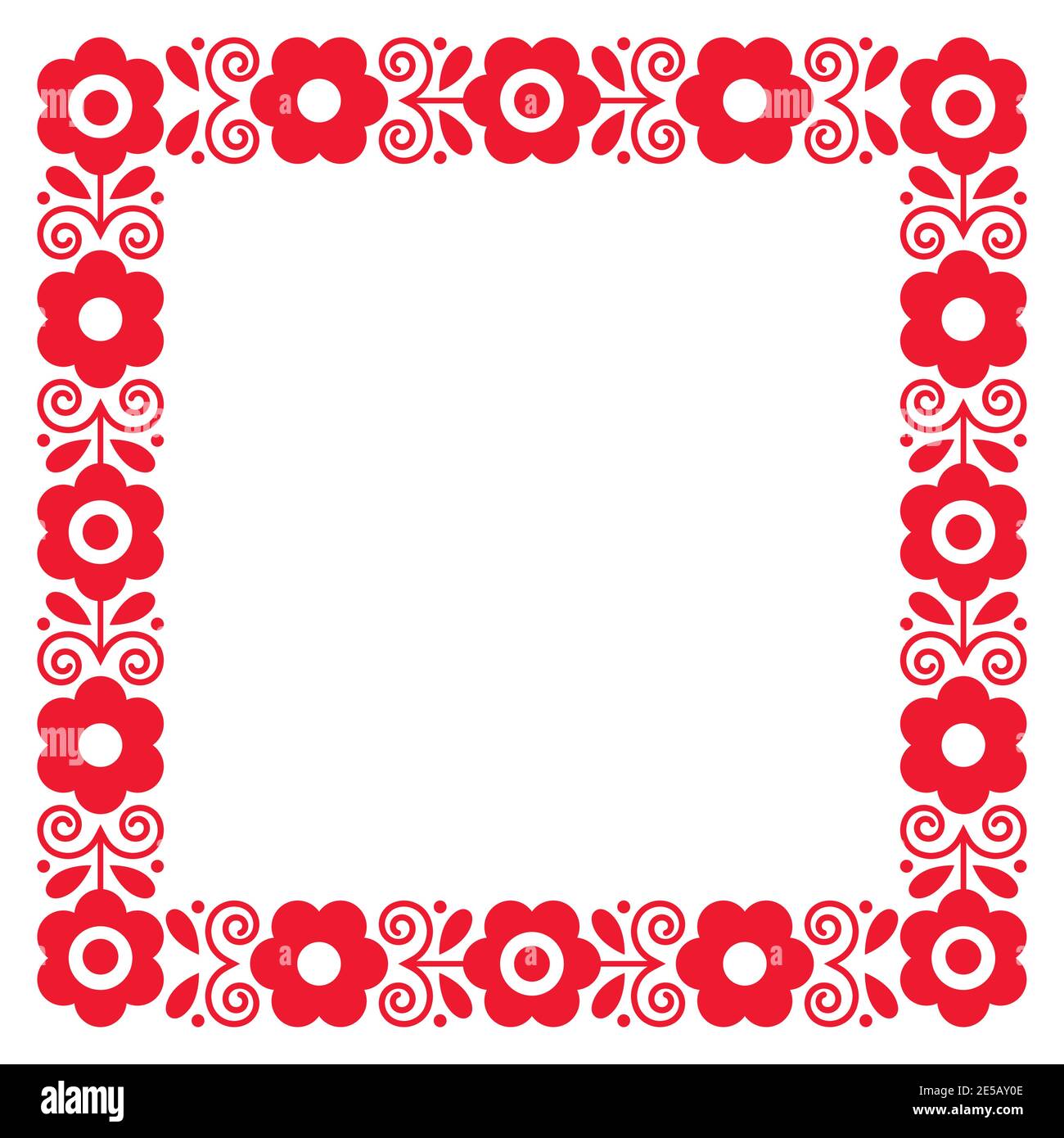 Polish floral folk art cute square frame vector design, perfect for greeting card or wedding invitation Stock Vector