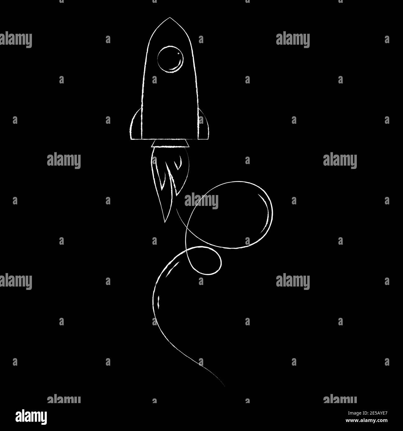 Rocket simple vector chalk style outline illustration on black background Stock Vector