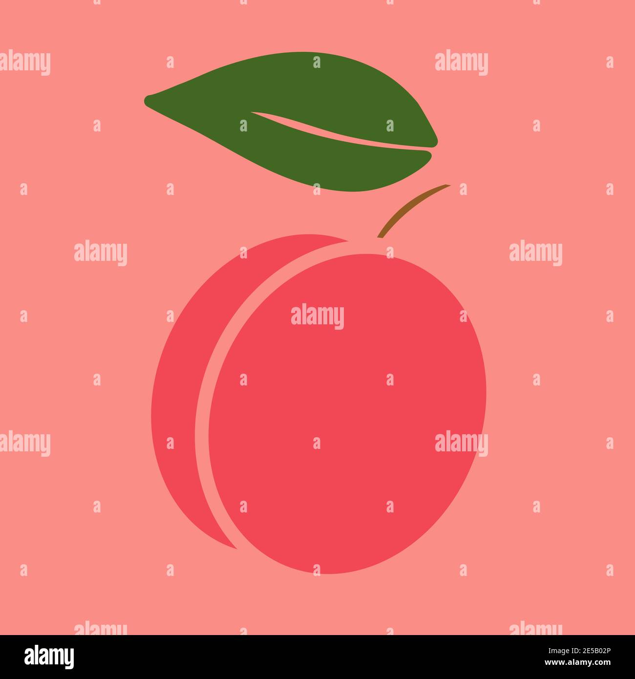 Peach flat vector outline illustration in minimalistic style on pink background Stock Vector