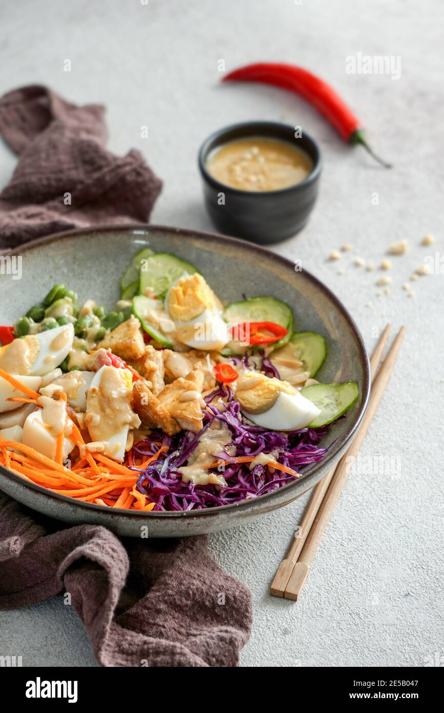 indonesian fresh spicy salad gado gado with peanut sauce Stock Photo