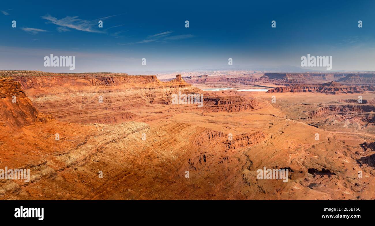 Panoramic overlook , Dead Horse Point State Park with pot ash pools in the background Stock Photo