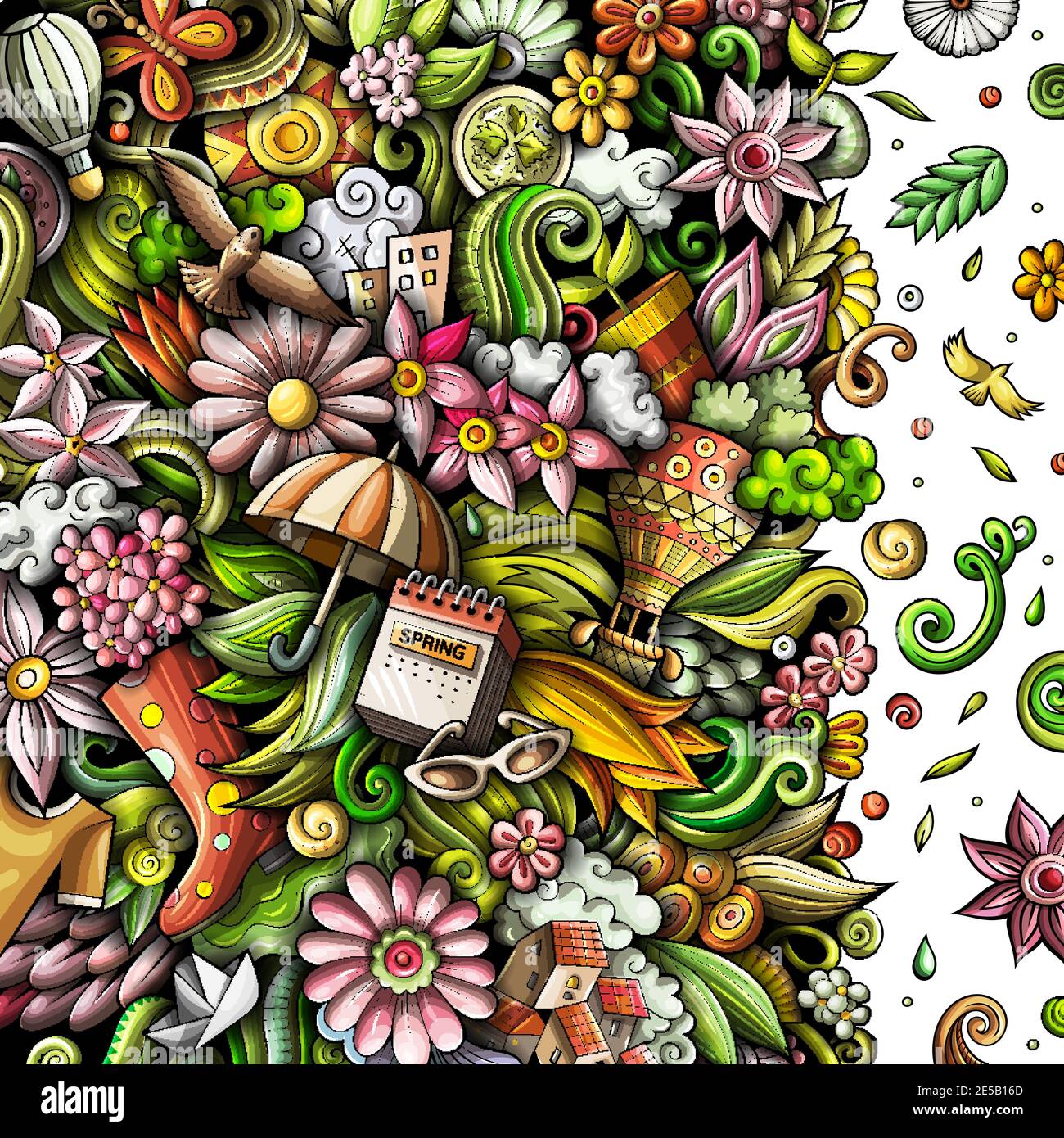 Spring hand drawn vector doodles frame design Stock Vector Image & Art ...
