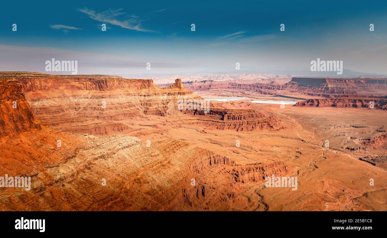 Panoramic overlook , Dead Horse Point State Park with pot ash pools in the background Stock Photo