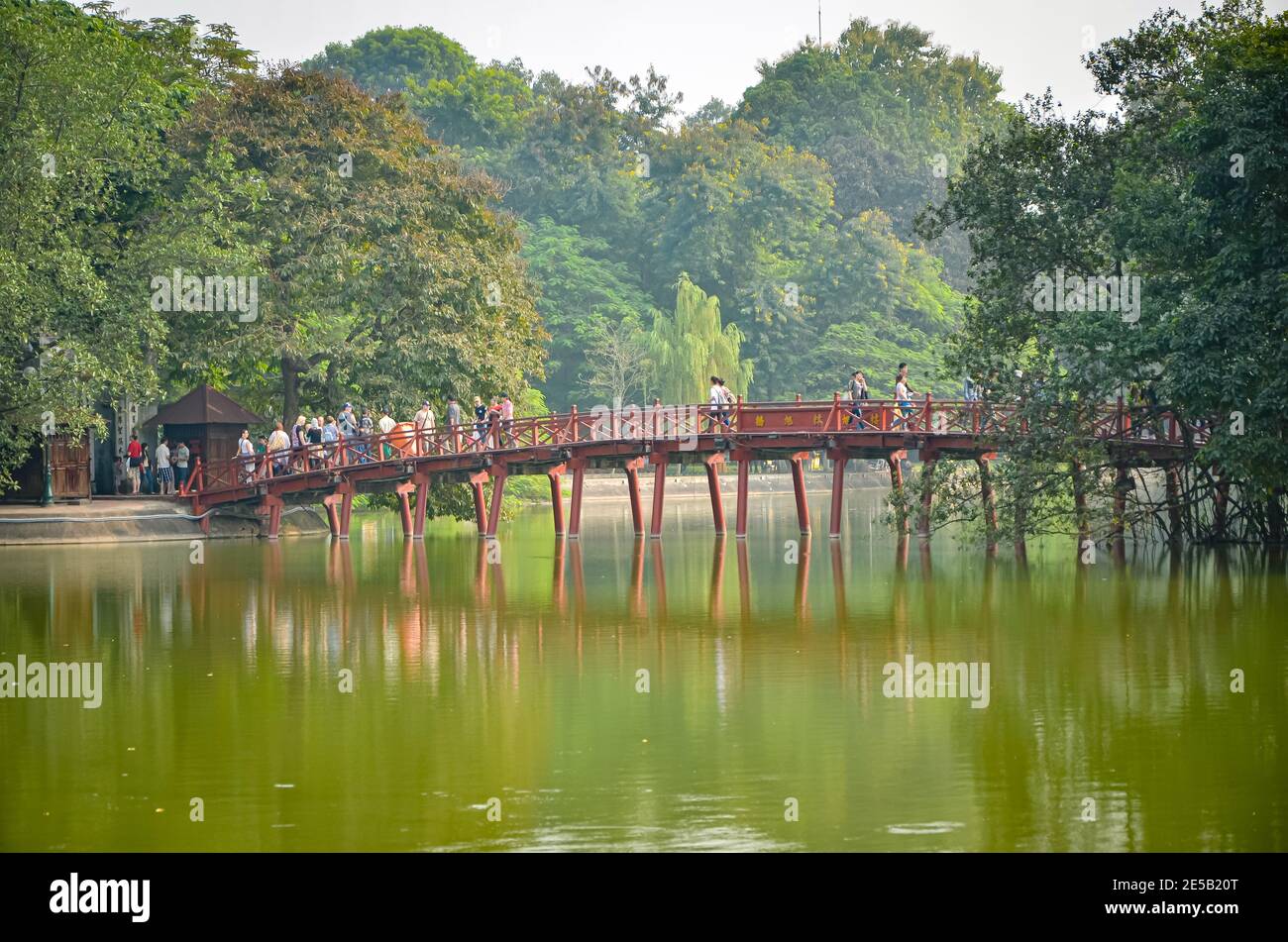 Red Huc Bridge, Hanoi, Vietnam Stock Photo