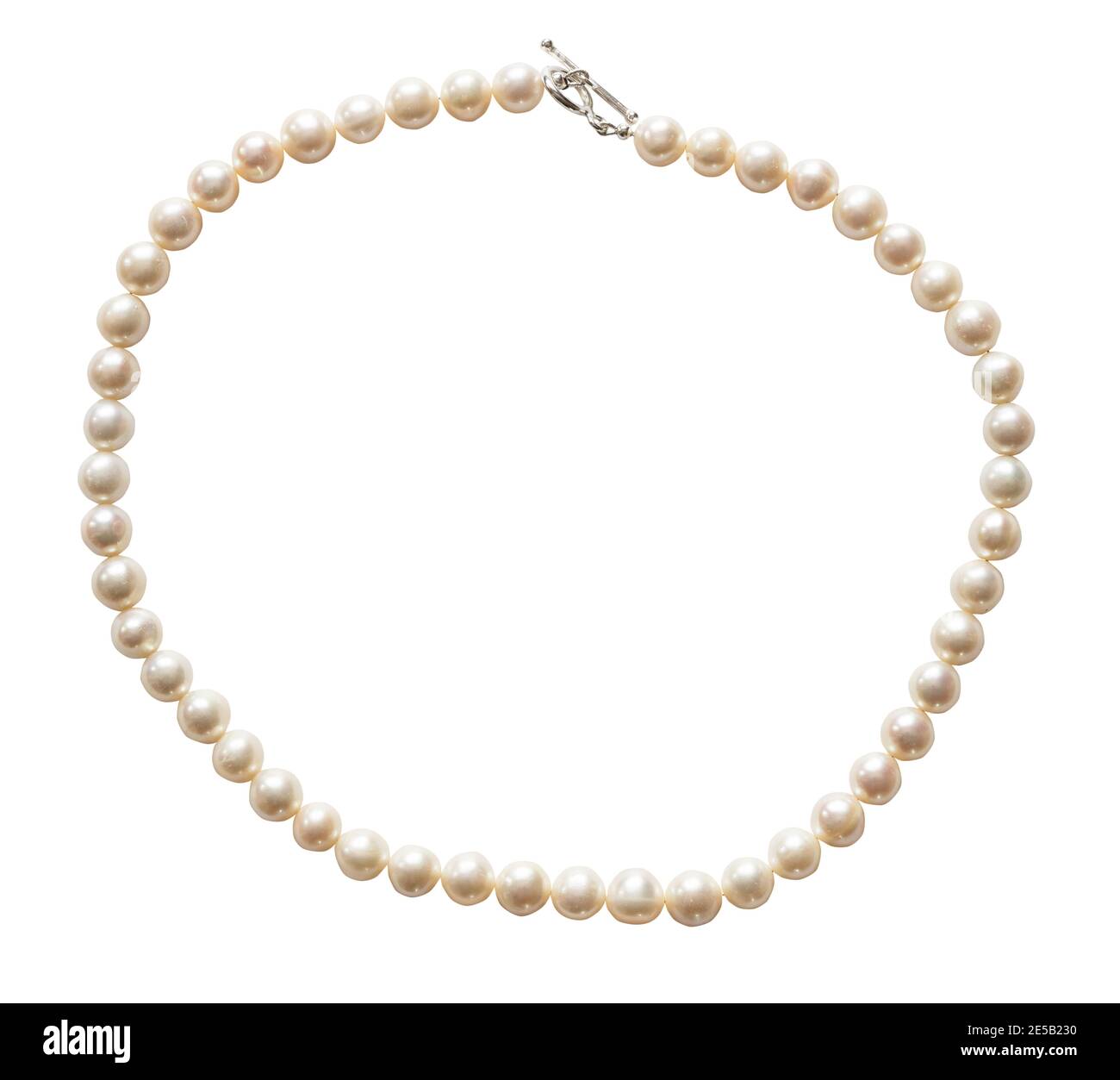 natural white pearl necklace isolated on white background Stock Photo