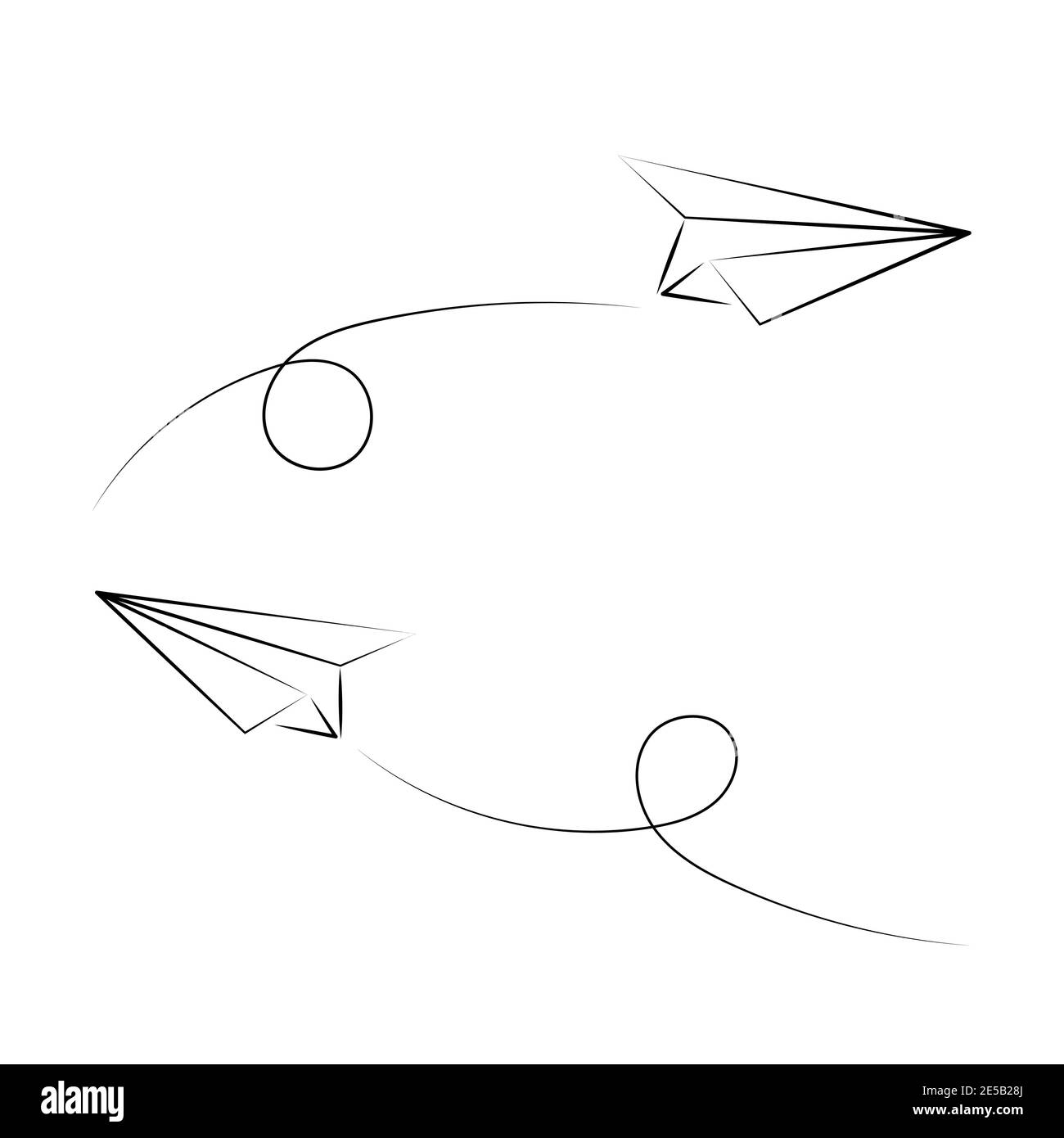 Vector illustration of hand drawn pair of paper planes. Isolated