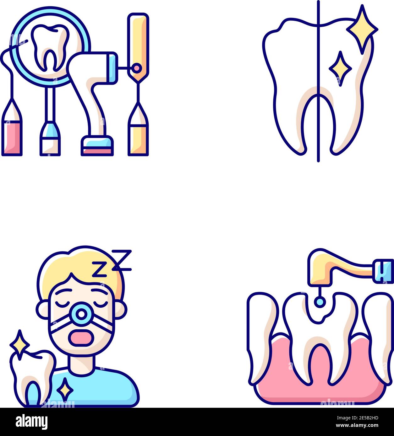 Dentistry method and practice RGB color icons set Stock Vector