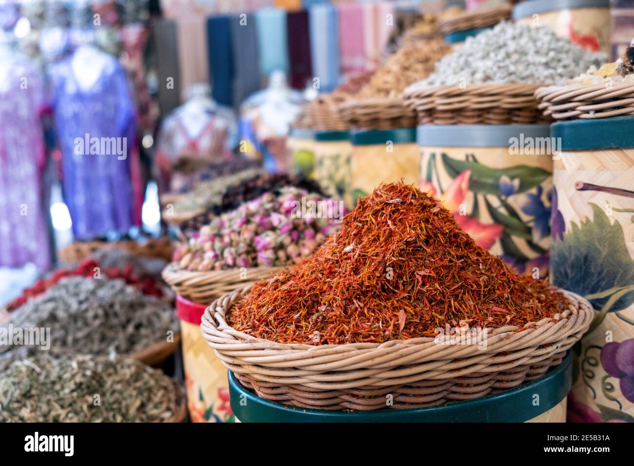 Saffron in a traditional arab market. Stock Photo