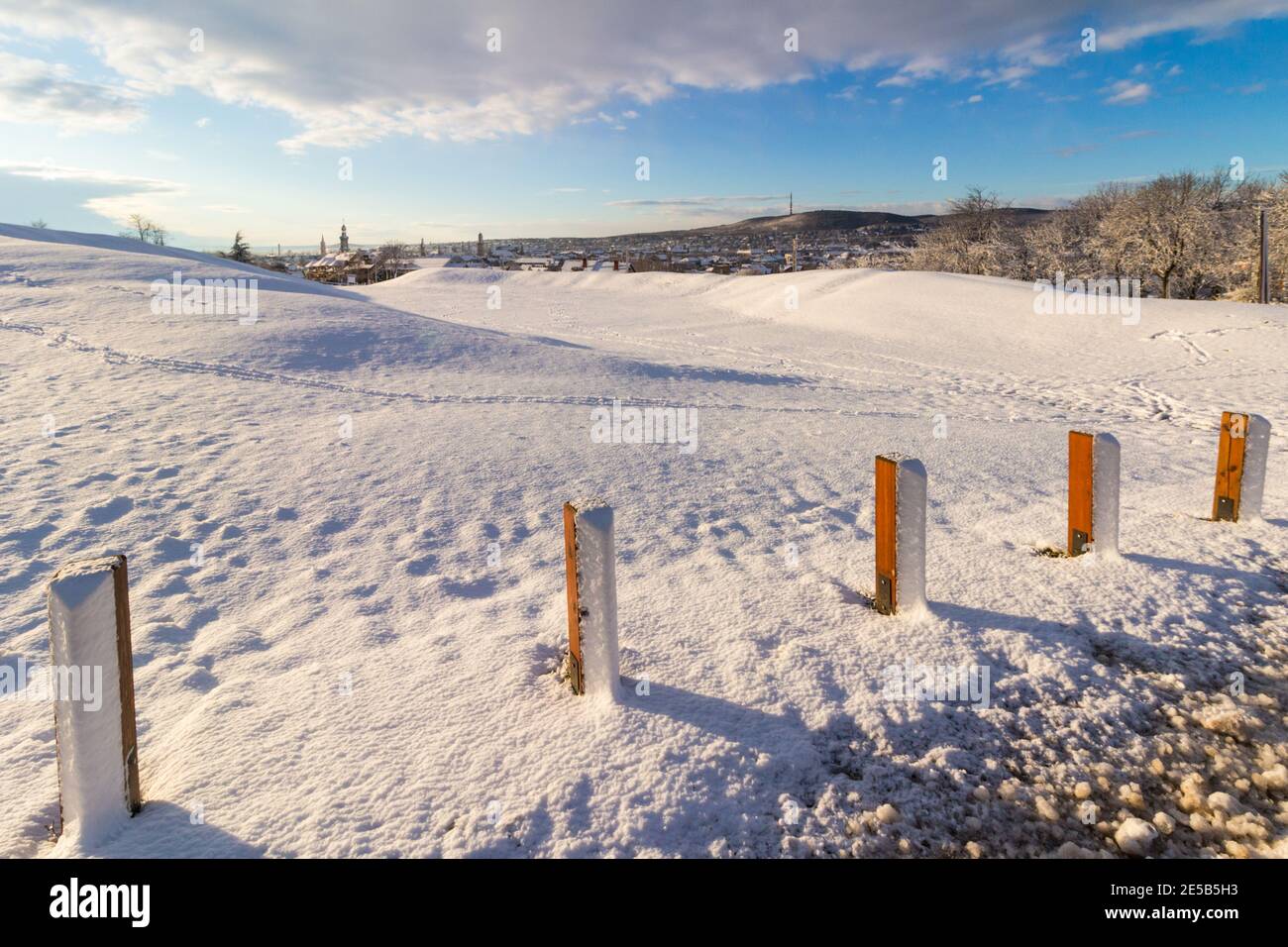 View of Sopron town in winter from the ancient amphitheatre on Becsi-domb, Sopron, Hungary Stock Photo