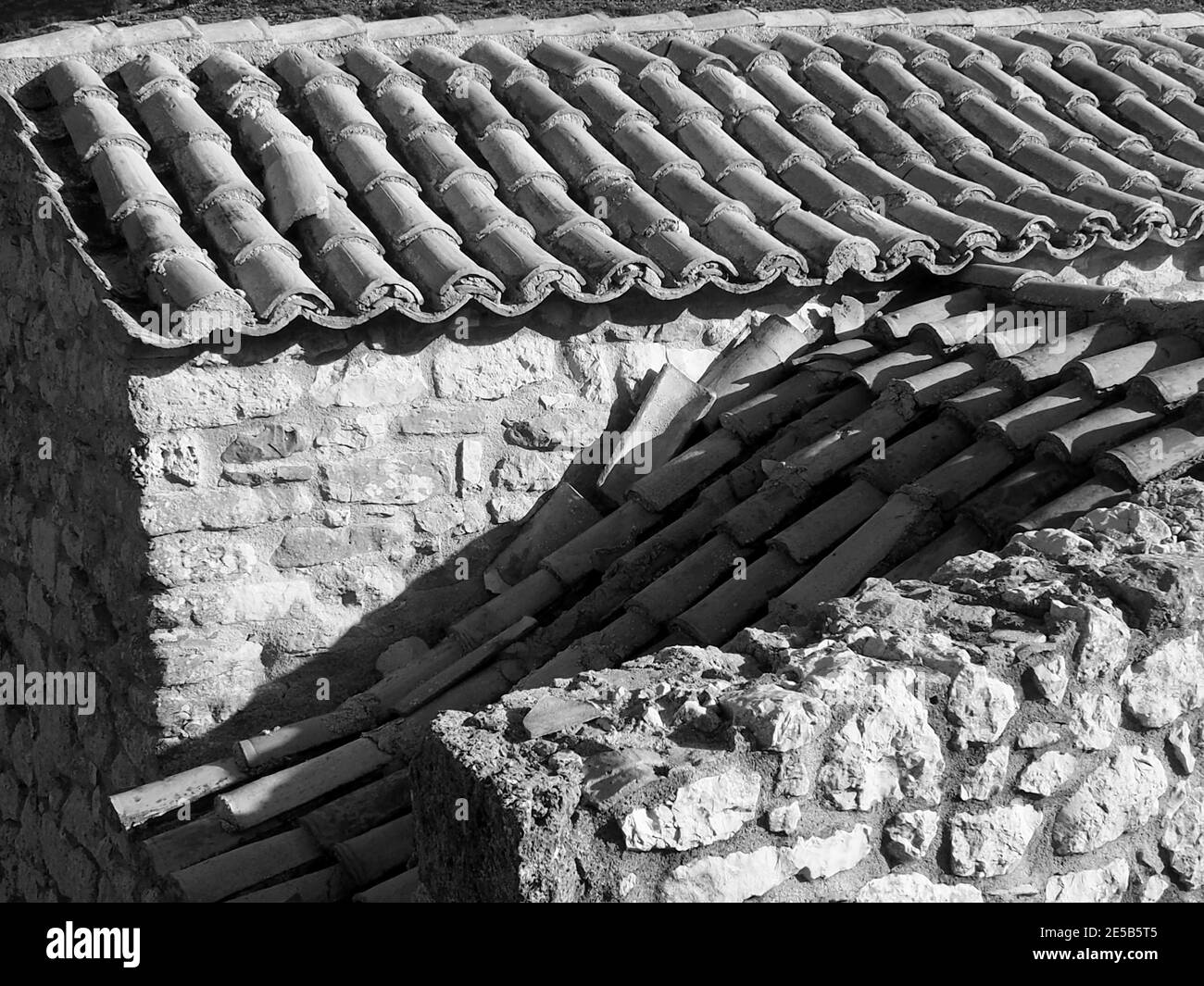 Abstract aspect of tiled roofs of old traditional houses, Greece Stock Photo