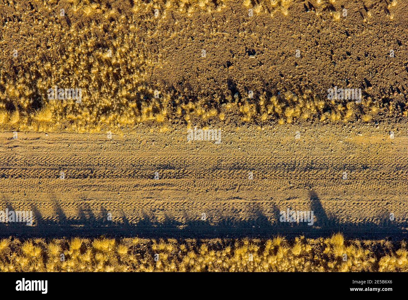 Gravel road photographed from Hot Air Balloon flight, Namibia. Stock Photo