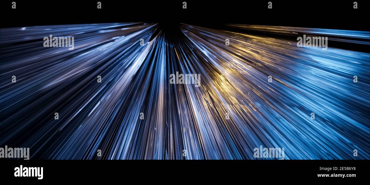 3D illustration of abstract background, vanishing point, futuristic hyperspace, science fiction velocity concept, bright lines light streaks rendering Stock Photo