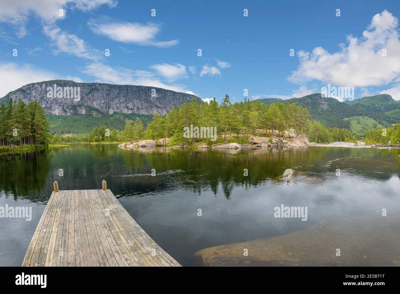 A view of mountains, water and forests in Norway. Stock Photo