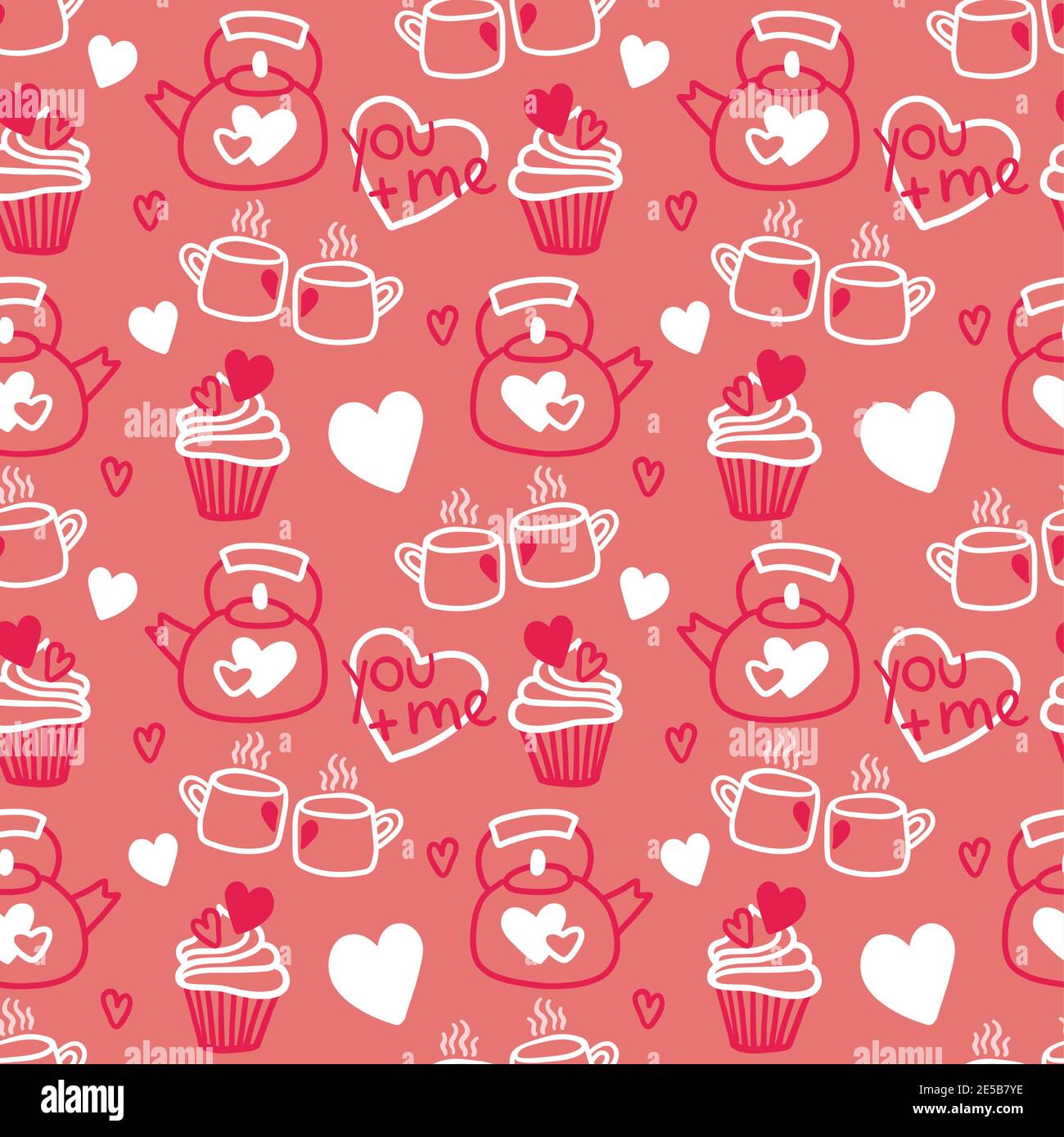 Valentines Day doodle Seamless pattern of hand drawn elements with ...