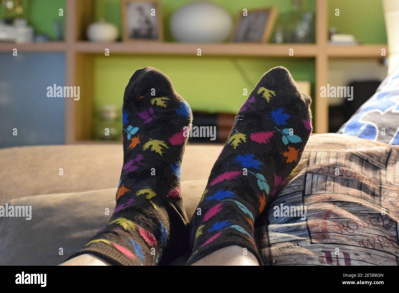 books casual socks leaf brown colorful Stock Photo