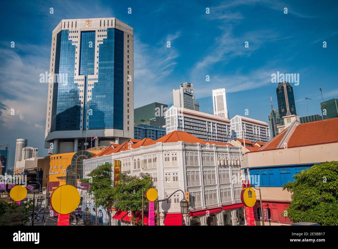 Singapore is a sovereign island city-state in Southeast Asia, off the Malay Peninsula, founded in 1819 by Sir Stamford Raffles as a trading post. Stock Photo