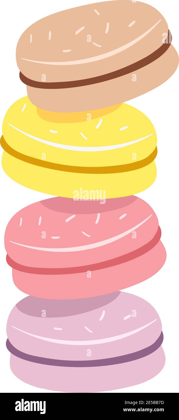 Stack of colorful macaron, macaroon almond cakes, sketch style vector ...