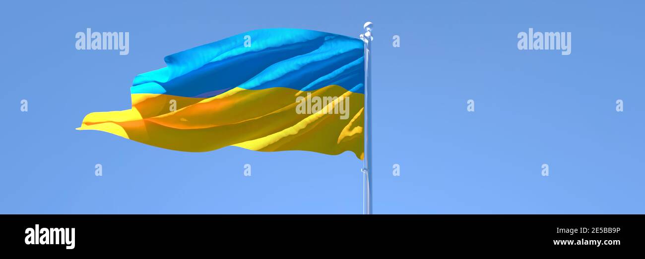 3D rendering of the national flag of Ukraine waving in the wind Stock ...
