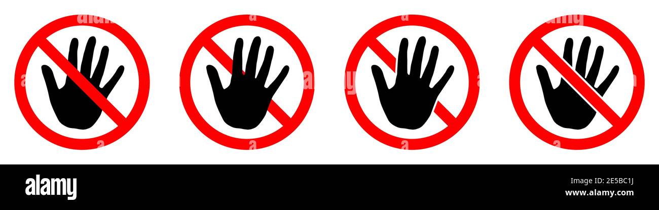 Stop or ban red round sign with hand icon. Vector illustration ...