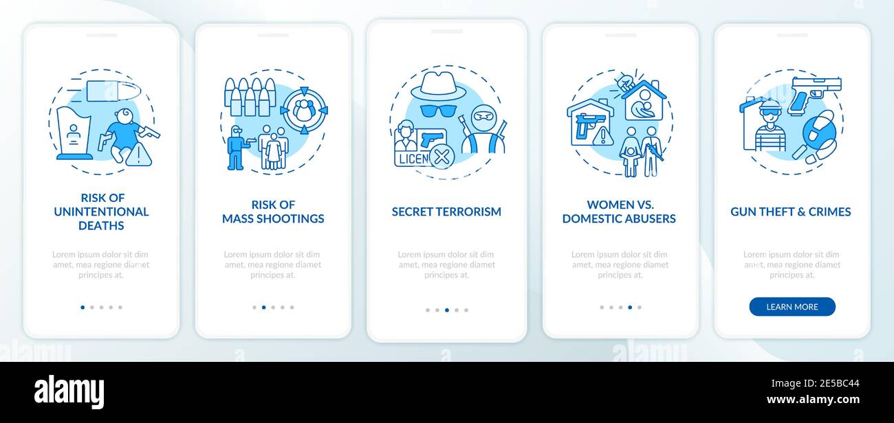 Risk of shooting blue onboarding mobile app page screen with concepts ...