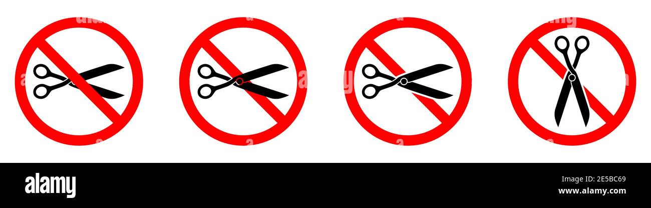 Stop or ban red round sign with scissors icon. Vector illustration ...