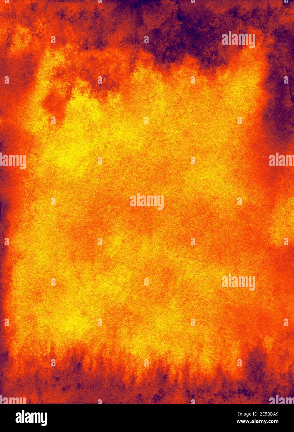 Watercolor texture Yellow background with orange and red watercolor stains Stock Photo
