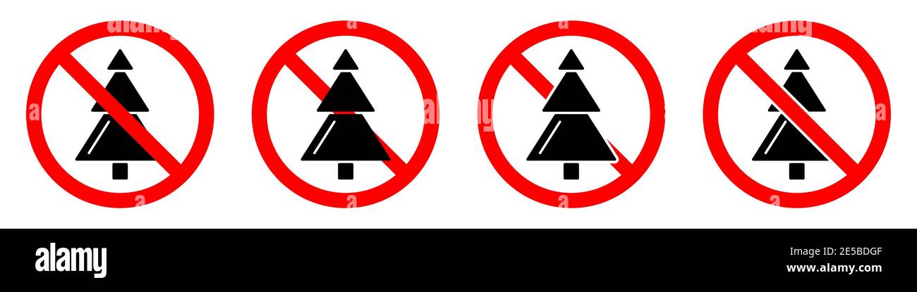 Stop Or Ban Red Round Sign With Christmas Tree Icon. Vector 