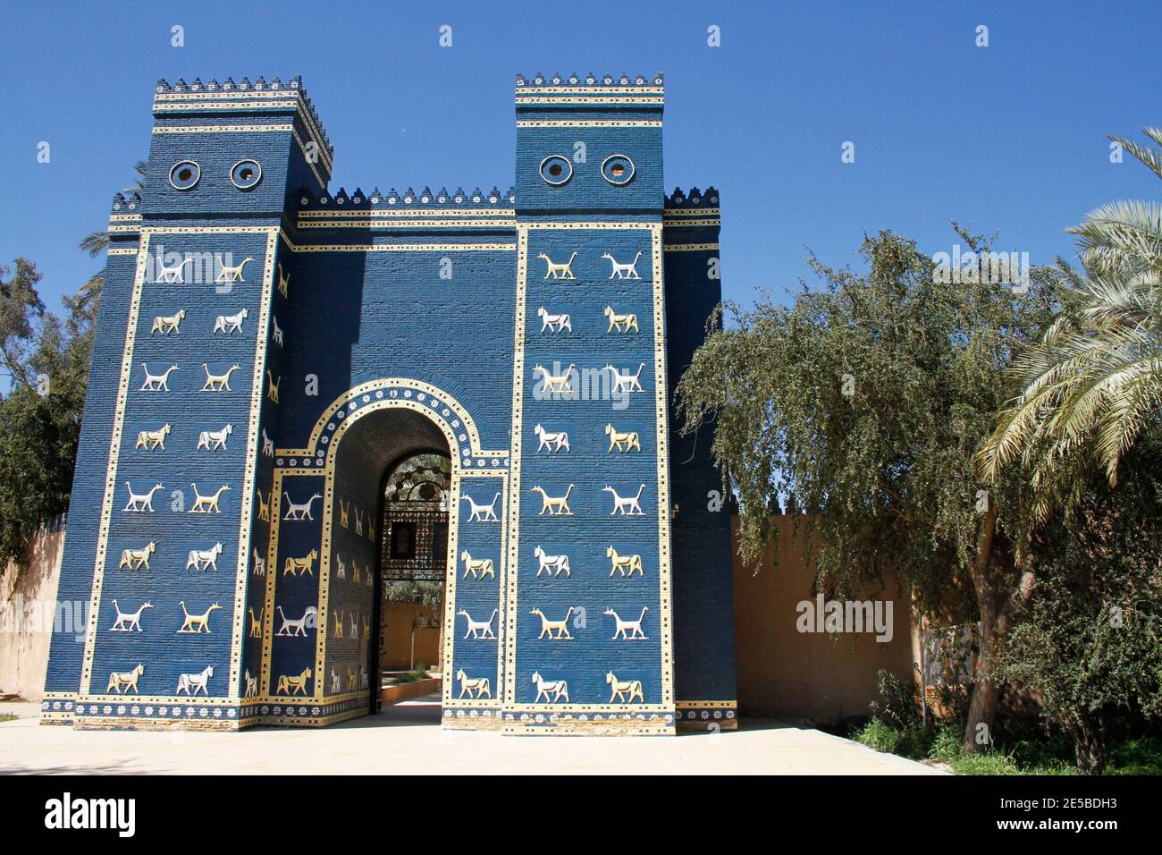 Replica of the Ishtar gate at the entrance of Babylon, Iraq. Stock Photo