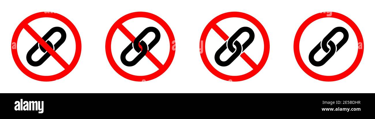 No chain icon. Link ban icon. Chain is prohibited. Stop or ban red ...
