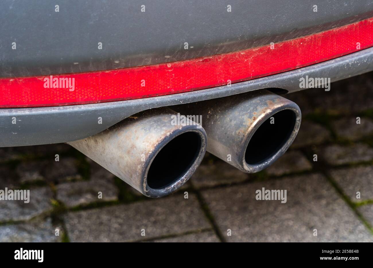 Exhaust with two pipes from the car Stock Photo Alamy
