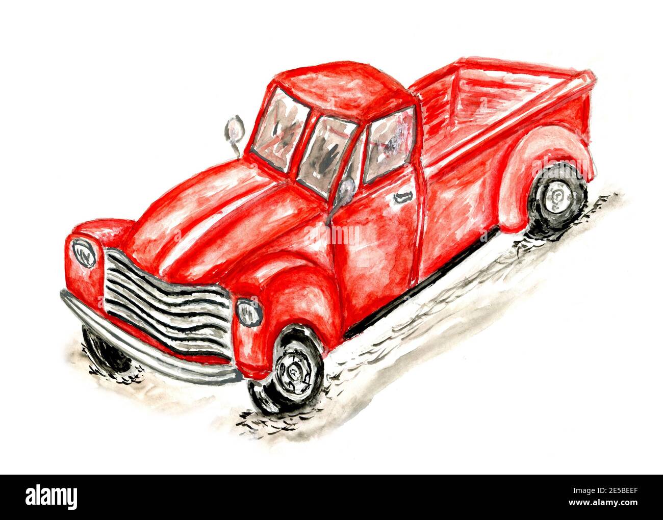 Retro red pickup truck hand drawn illustration Stock Photo - Alamy