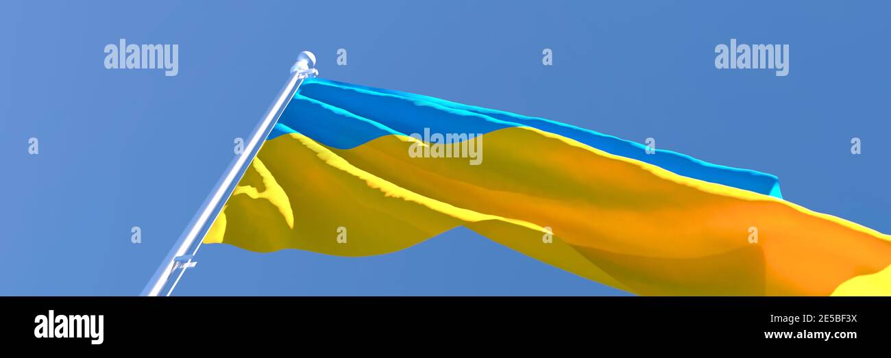 3D rendering of the national flag of Ukraine waving in the wind Stock ...
