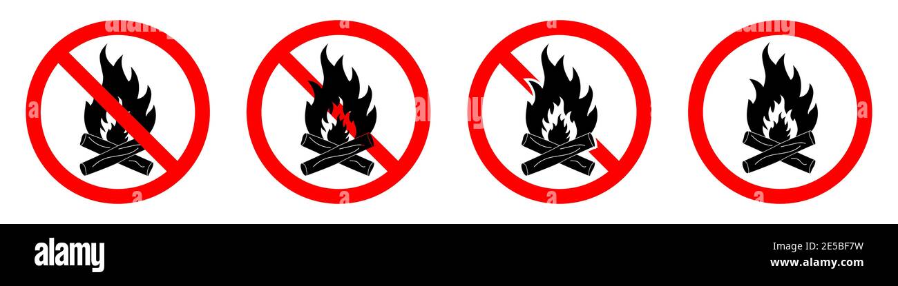 Stop bonfire icons. No fire icons set. Red ban of flame signs. Vector ...