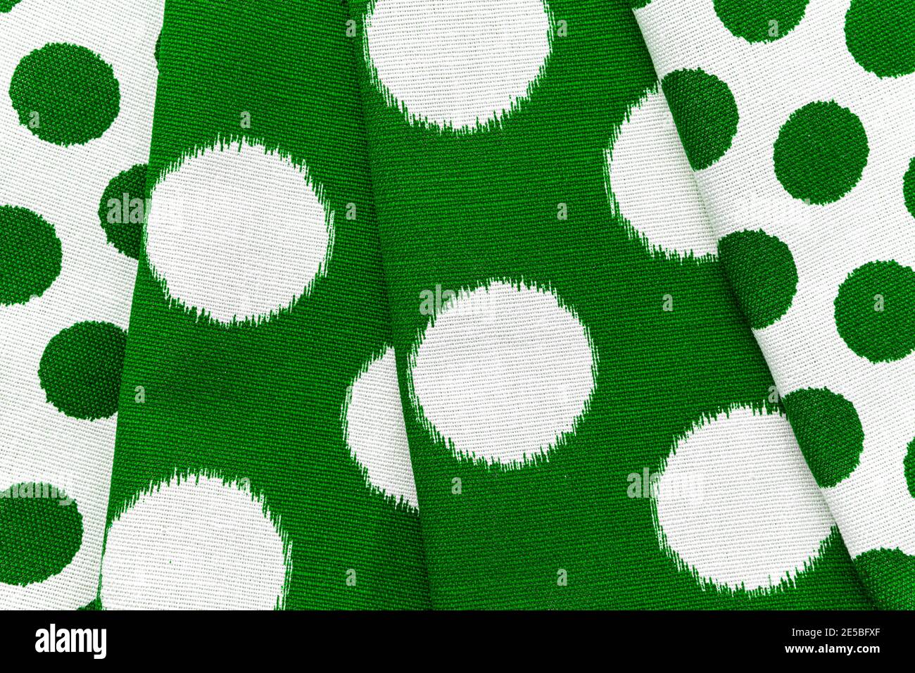 Green checkered fabric closeup , tablecloth texture, close up. Stock Photo